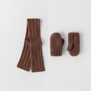 NWT Zara 3-5Y set knit mittens and scarf brown